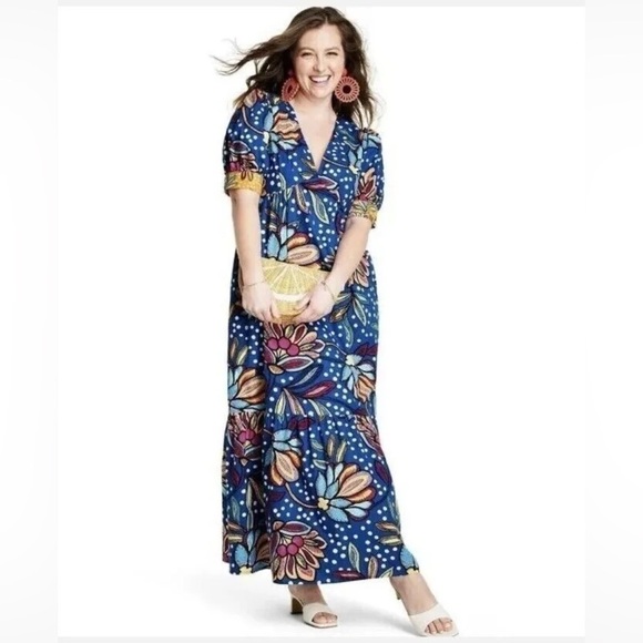 TABITHA‎ BROWN x TARGET Mixed Floral Polka Dot Print Puff Sleeve Maxi Dress - Picture 2 of 13